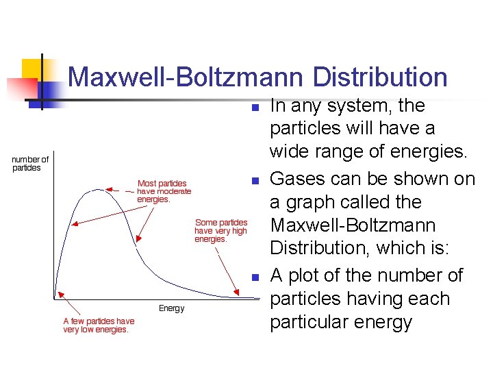 Maxwell-Boltzmann Distribution n In any system, the particles will have a wide range of