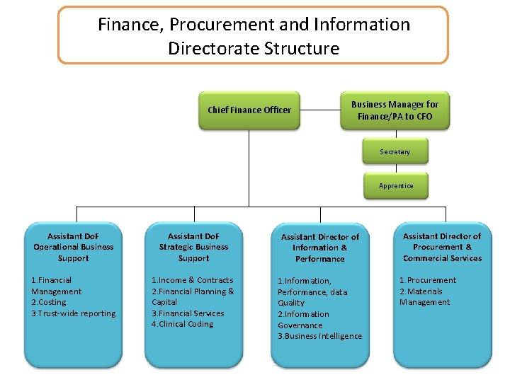 Finance, Procurement and Information Directorate Structure Chief Finance Officer Business Manager for Finance/PA to