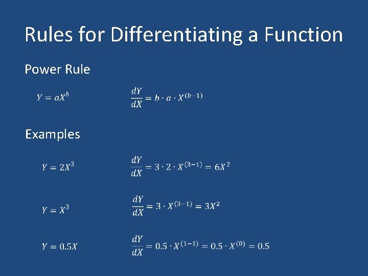 Rules for Differentiating a Function Power Rule Examples 