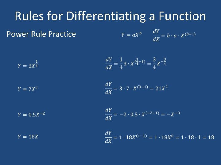 Rules for Differentiating a Function Power Rule Practice 