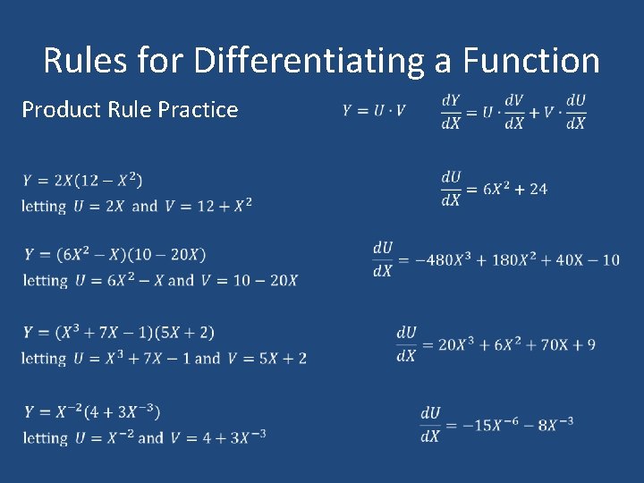 Rules for Differentiating a Function Product Rule Practice 