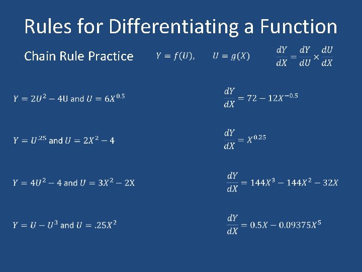 Rules for Differentiating a Function Chain Rule Practice 