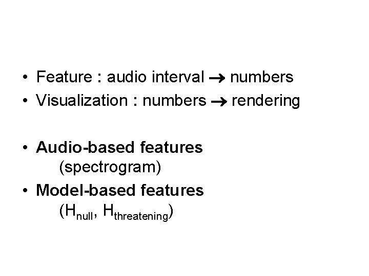  • Feature : audio interval numbers • Visualization : numbers rendering • Audio-based