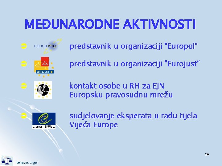 MEĐUNARODNE AKTIVNOSTI predstavnik u organizaciji "Europol“ predstavnik u organizaciji "Eurojust“ kontakt osobe u RH