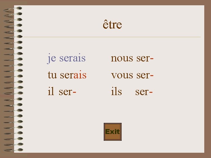 être je serais tu serais il ser- nous servous serils ser. Exit 