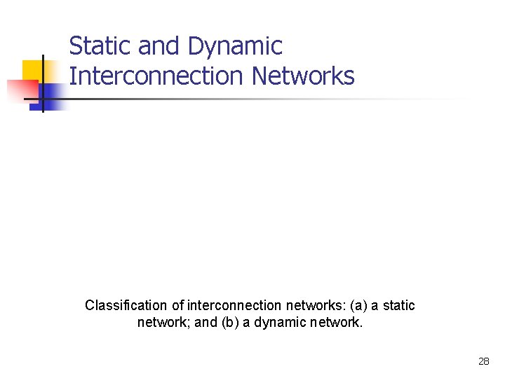 Static and Dynamic Interconnection Networks Classification of interconnection networks: (a) a static network; and