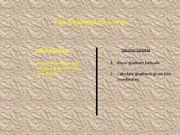 The Gradient of a Line Learning Intention 1. To explain positive and negative gradients