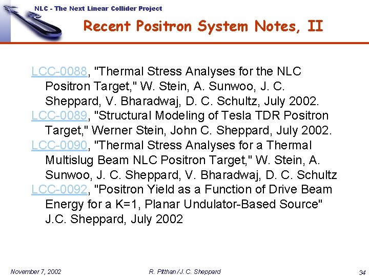 NLC - The Next Linear Collider Project Recent Positron System Notes, II LCC-0088, "Thermal