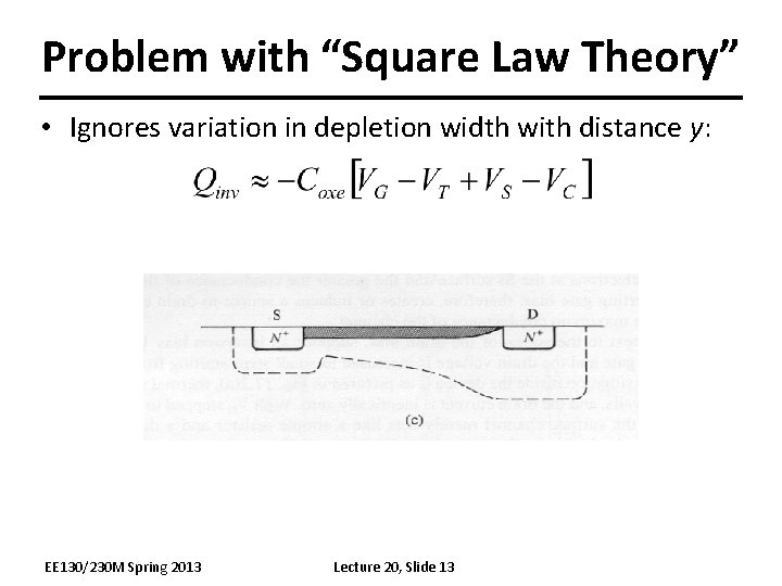Problem with “Square Law Theory” • Ignores variation in depletion width with distance y: