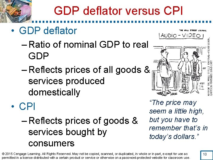 GDP deflator versus CPI • GDP deflator – Ratio of nominal GDP to real