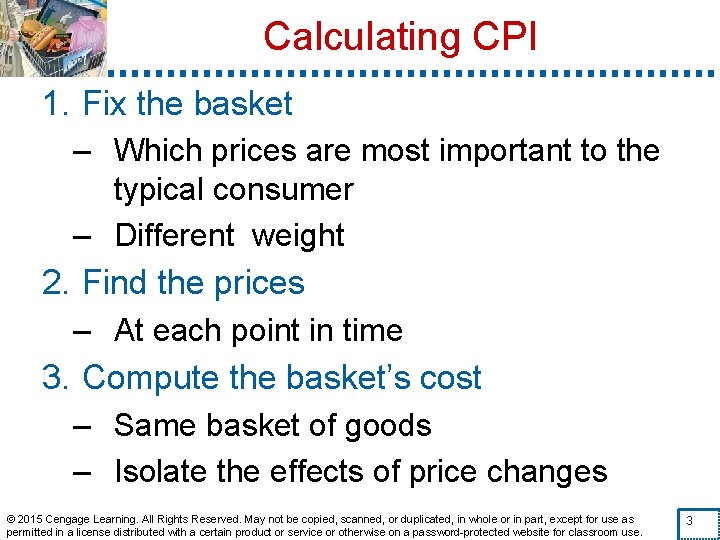 Calculating CPI 1. Fix the basket – Which prices are most important to the