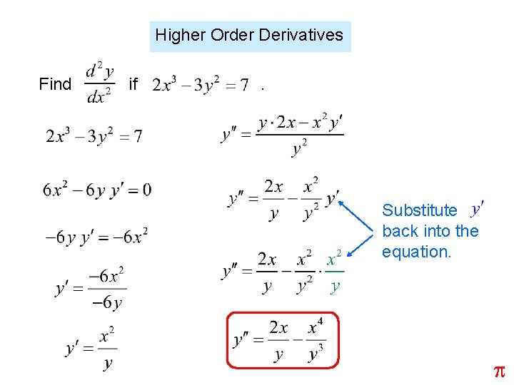 Higher Order Derivatives Find if . Substitute back into the equation. p 