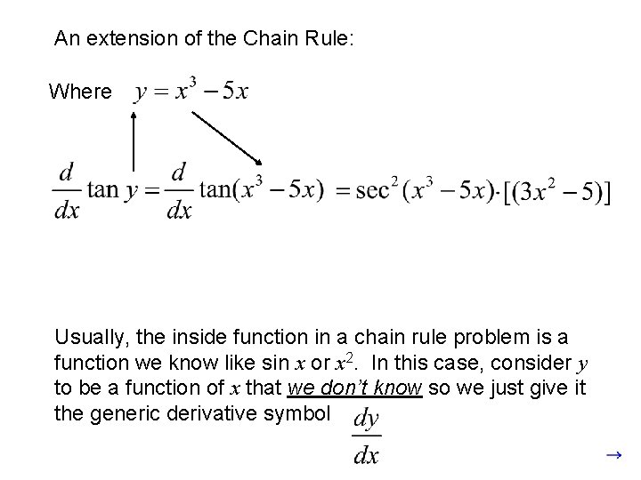 An extension of the Chain Rule: Where Usually, the inside function in a chain