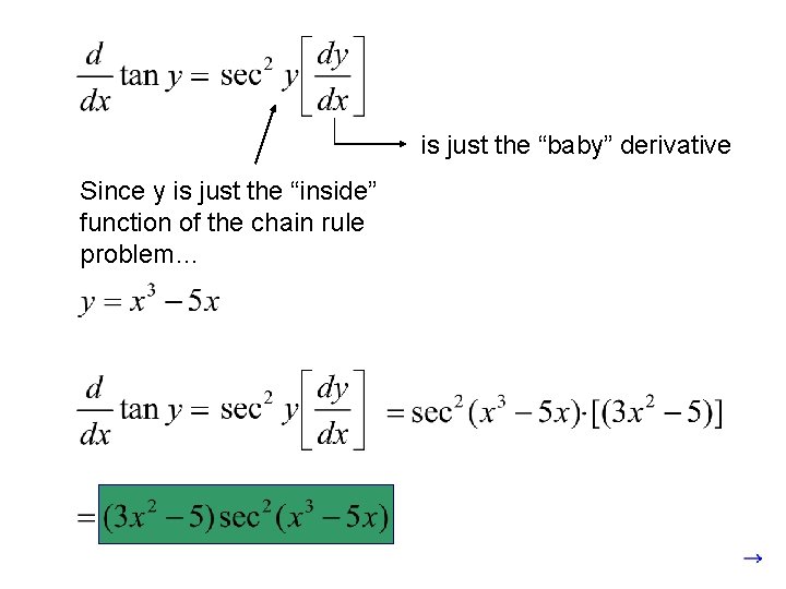 is just the “baby” derivative Since y is just the “inside” function of the