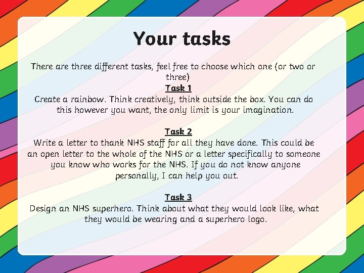 Your tasks There are three different tasks, feel free to choose which one (or