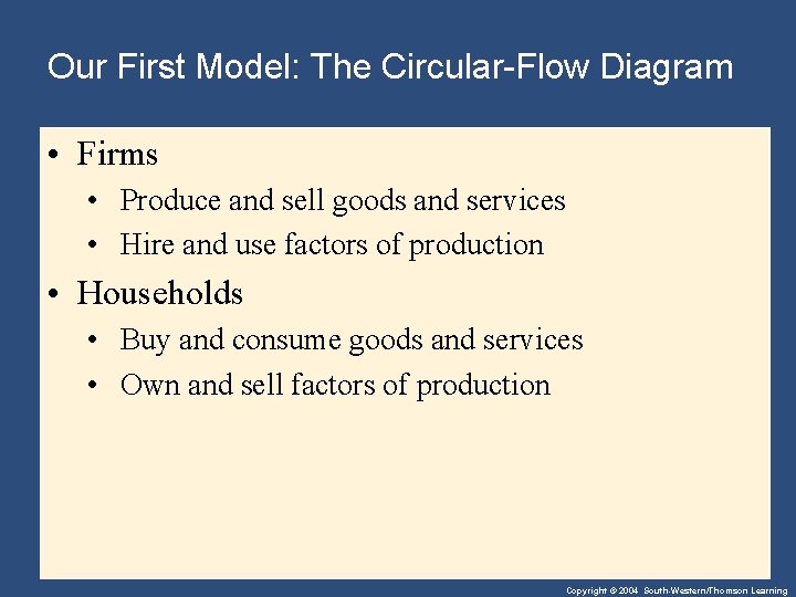 Our First Model: The Circular-Flow Diagram • Firms • Produce and sell goods and