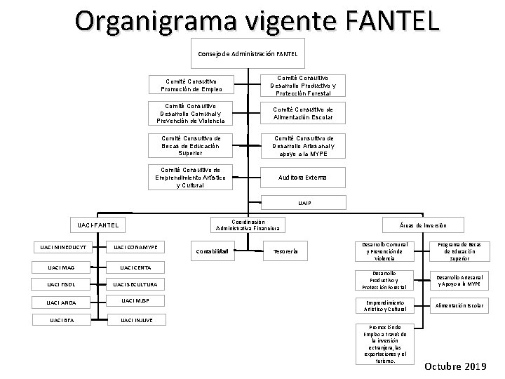 Organigrama vigente FANTEL Consejo de Administración FANTEL Comité Consultivo Promoción de Empleo Comité Consultivo