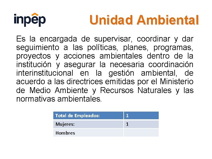 Unidad Ambiental Es la encargada de supervisar, coordinar y dar seguimiento a las políticas,