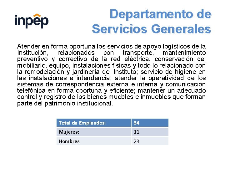 Departamento de Servicios Generales Atender en forma oportuna los servicios de apoyo logísticos de