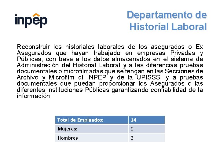 Departamento de Historial Laboral Reconstruir los historiales laborales de los asegurados o Ex Asegurados