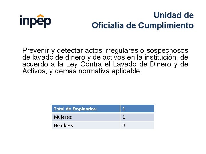 Unidad de Oficialía de Cumplimiento Prevenir y detectar actos irregulares o sospechosos de lavado