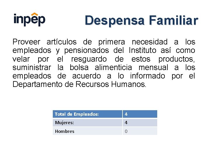 Despensa Familiar Proveer artículos de primera necesidad a los empleados y pensionados del Instituto