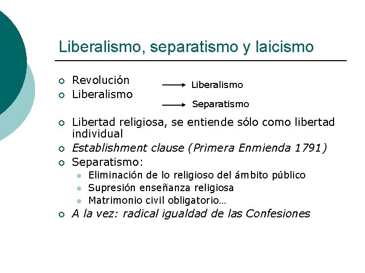 Liberalismo, separatismo y laicismo ¡ ¡ ¡ Revolución Liberalismo Separatismo Libertad religiosa, se entiende