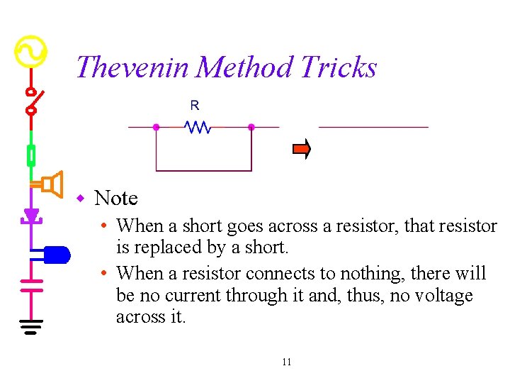 Thevenin Method Tricks w Note • When a short goes across a resistor, that