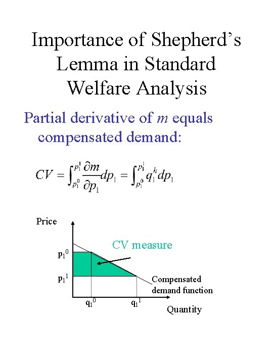 Importance of Shepherd’s Lemma in Standard Welfare Analysis Partial derivative of m equals compensated