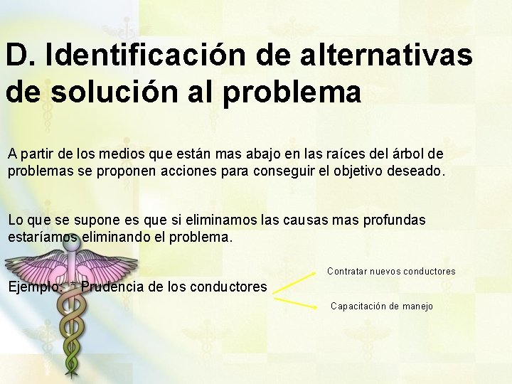 D. Identificación de alternativas de solución al problema A partir de los medios que