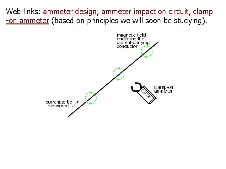 Web links: ammeter design, ammeter impact on circuit, clamp -on ammeter (based on principles