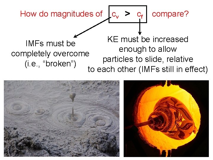 How do magnitudes of cv and > cf compare? KE must be increased IMFs