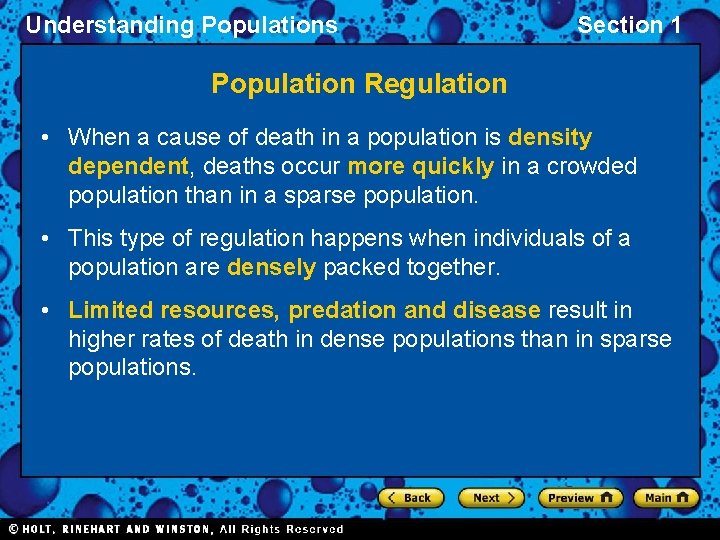Understanding Populations Section 1 Population Regulation • When a cause of death in a