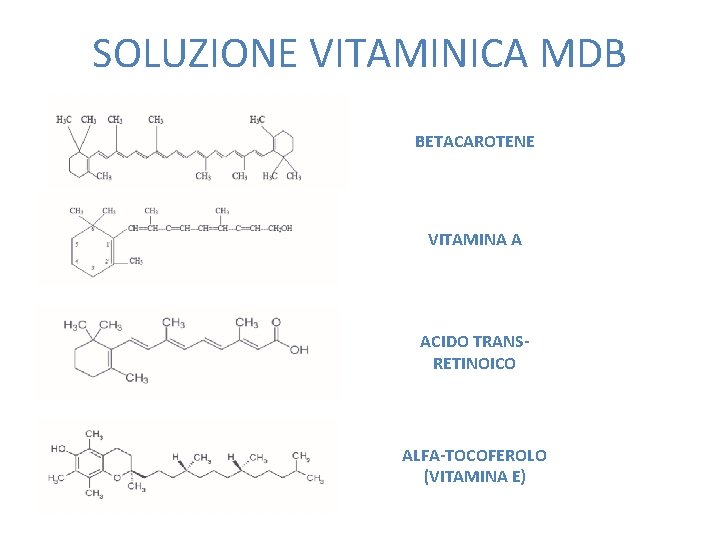 SOLUZIONE VITAMINICA MDB BETACAROTENE VITAMINA A ACIDO TRANS RETINOICO ALFA TOCOFEROLO (VITAMINA E) 