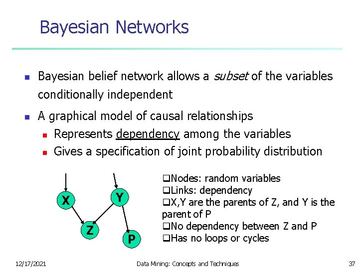 Bayesian Networks n Bayesian belief network allows a subset of the variables conditionally independent