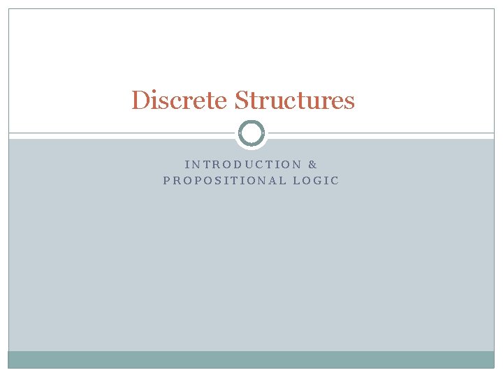 Discrete Structures INTRODUCTION & PROPOSITIONAL LOGIC 