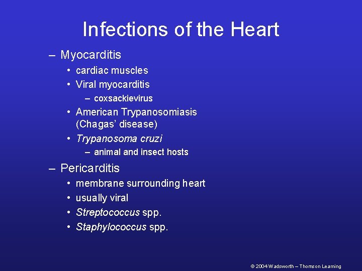 Infections of the Heart – Myocarditis • cardiac muscles • Viral myocarditis – coxsackievirus