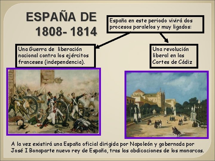 ESPAÑA DE 1808 - 1814 Una Guerra de liberación nacional contra los ejércitos franceses