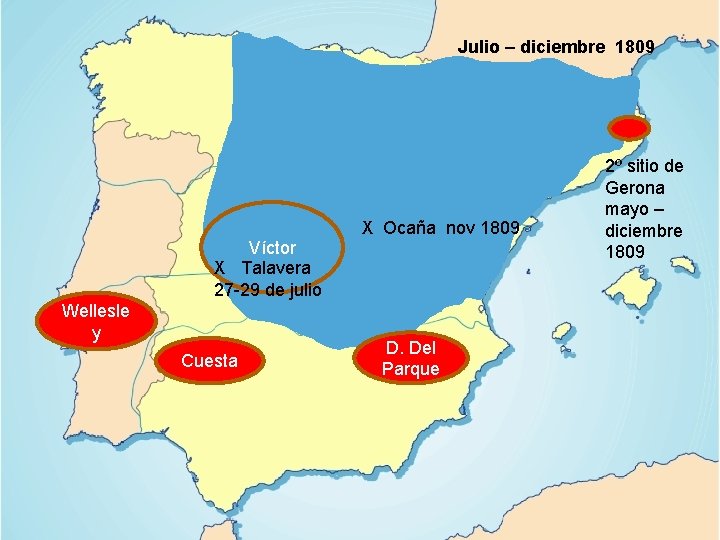 Julio – diciembre 1809 Víctor X Talavera 27 -29 de julio Wellesle y Cuesta