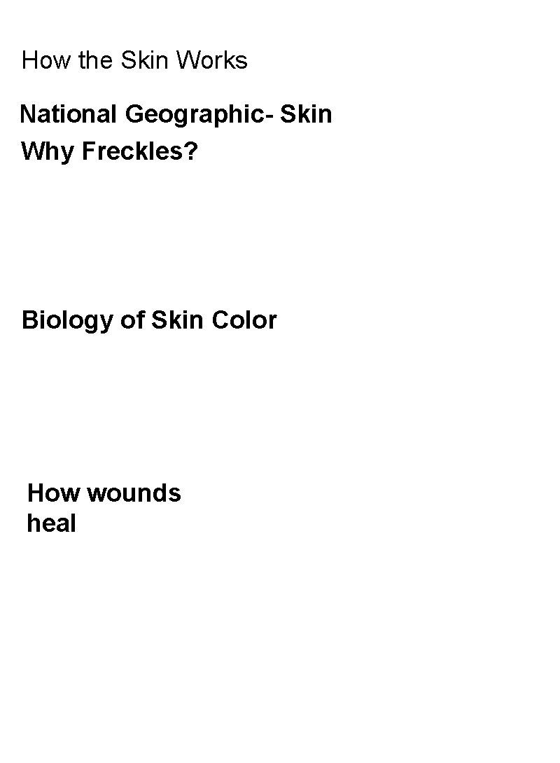 How the Skin Works National Geographic- Skin Why Freckles? Biology of Skin Color How