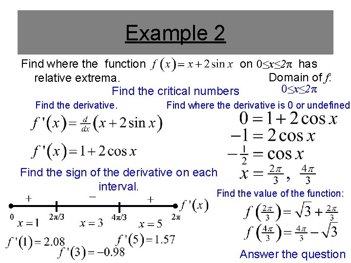 Example 2 Find where the function on 0≤x≤ 2π has Domain of f: relative