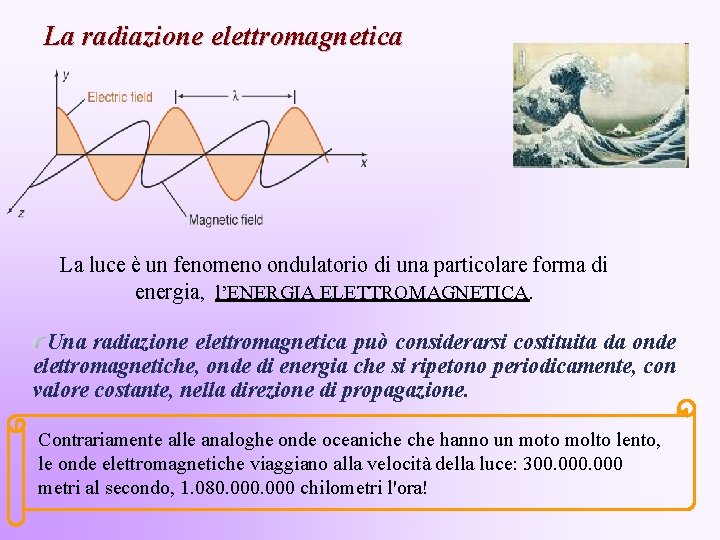 La radiazione elettromagnetica La luce è un fenomeno ondulatorio di una particolare forma di