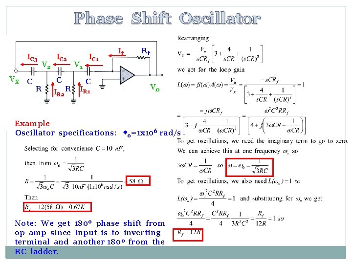 Phase Shift Oscillator IC 3 VX C V 2 R IC 2 C IR