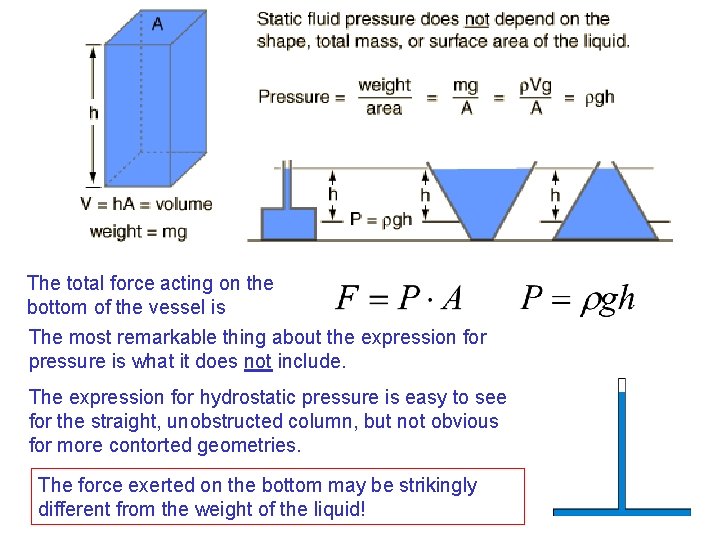 The total force acting on the bottom of the vessel is The most remarkable The total force acting on the bottom of the vessel is The most remarkable