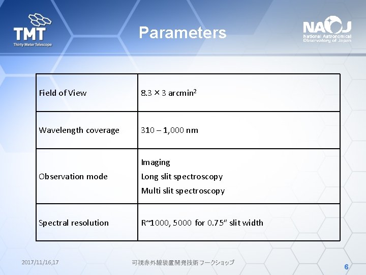 Parameters Field of View 8. 3× 3 arcmin 2 Wavelength coverage 310 – 1,