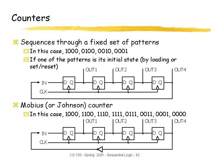 Counters z Sequences through a fixed set of patterns y In this case, 1000,