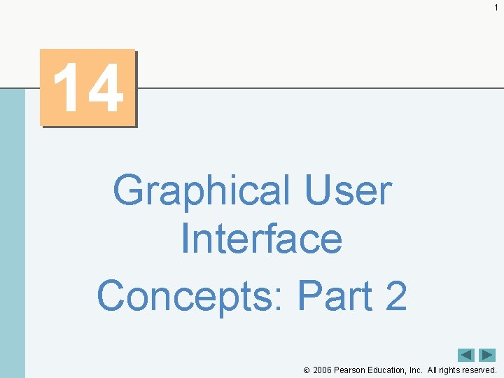 1 14 Graphical User Interface Concepts: Part 2 2006 Pearson Education, Inc. All rights