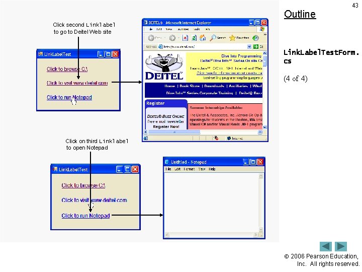 Outline 43 Click second Linklabel to go to Deitel Web site Link. Label. Test.