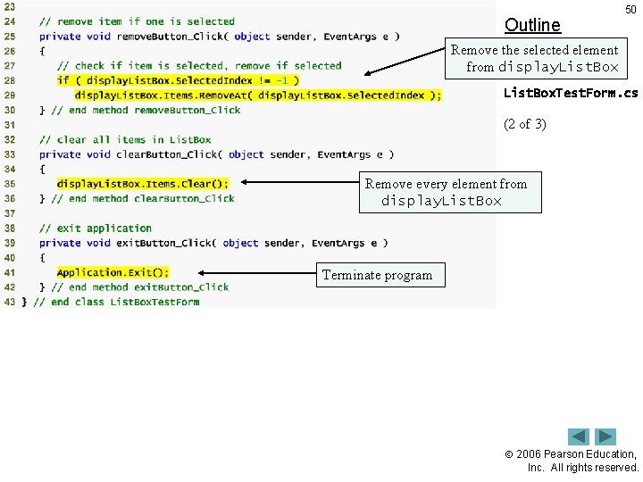 Outline 50 Remove the selected element from display. List. Box. Test. Form. cs (2