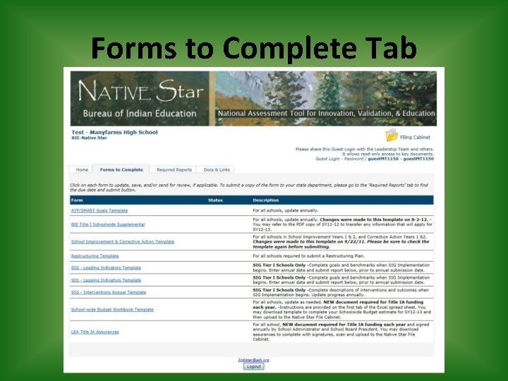 Forms to Complete Tab 